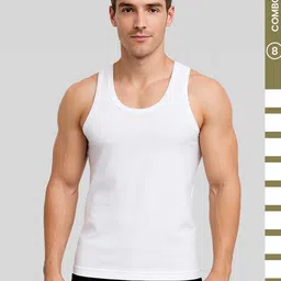 Amul Comfy Pack of 8 Men's Cotton White Solid Sleeveless Vest-picture-34