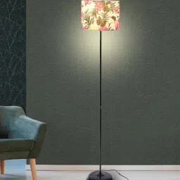 tu casa Modern Black metal Floor Lamp with Floral Print Shade-picture-16
