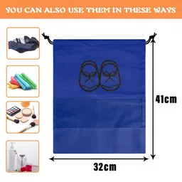 Kuber Industries Blue & Black Pack of 6 Printed Non-Woven Shoe Cover With Drawstring image 3