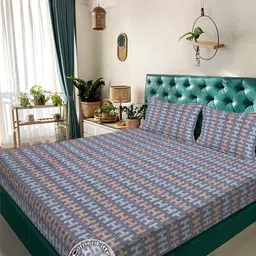 KLOTTHE Purple & Brown Printed Flat 300 TC Double King Bedsheet With 2 Pillow Covers-picture-11