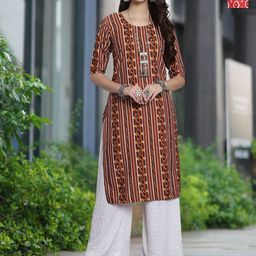 Moda Rapido Selection Of 2 Geometric Printed Round Neck Straight Kurtas-picture-1