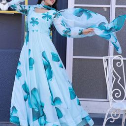 Raiyani Enterprise Floral Printed Anarkali Kurta With Dupatta-image-93