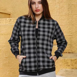 Campus Sutra Women Checked Lightweight Bomber Jacket-picture-36
