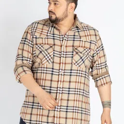 UNSIZED Men Comfort Oversized Fit Spread Collar Tartan Checked Cotton Casual Shirt-image-6