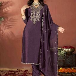 NIZA FASHION Women Floral Embroidered Regular Kurta with Trousers & Dupatta-image-41