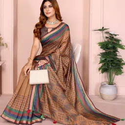 KALINI Brown Printed Cotton Blend Chanderi Sarees-picture-33