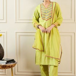 Indo Era Women Ethnic Motifs Embroidered Regular Thread Work Liva Kurta with Trousers & With Dupatta-picture-5