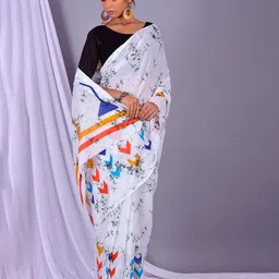 Craft Musium Floral Pure Cotton Bagru Saree-image-91