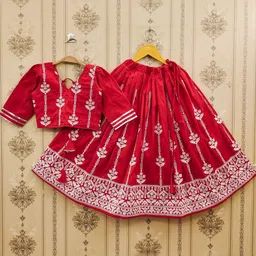 BAESD Girls Embroidered Thread Work Foil Print Ready to Wear Lehenga &-picture-7