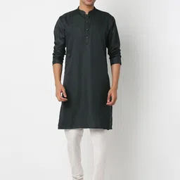 BELLAZO Mandarin Collar Cotton Silk Straight Kurta-image-11