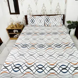 Marika White & Blue 150 TC Queen Bedsheet with 2 Pillow Covers-image-16