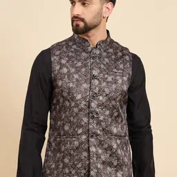House of Pataudi Printed Woven Nehru Jacket-image-64