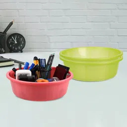 Kuber Industries Green & Pink 3 Pieces Multipurpose Storage Tub Organizer 6L-12