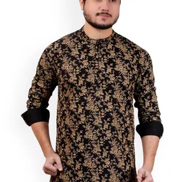MADE IN THE SHADE Floral Printed Band Collar Cotton Straight Short Kurta-picture-36