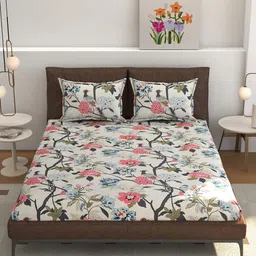 CLIO'S HERITAGE STORE White & Pink Striped 210 TC Queen Bedsheet with 2 Pillow Covers-image-65