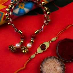 StileAdda Beaded Thread Bhaiya Bhabhi Rakhis with Roli Chawal-image-11