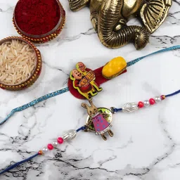 StileAdda Kids Beaded Motu Patlu Thread Bhaiya Bhabhi Rakhis with Roli Chawal-image-37
