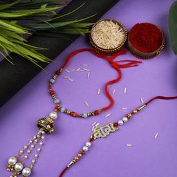 StileAdda Beaded Thread Bhaiya Bhabhi Rakhis with Roli Chawal-image-1