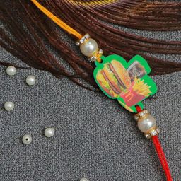 The Magic Wand Green & Red Burger Beaded Thread Rakhi-image-65