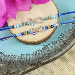 Asthetika Set Of 2 Stone Studded Evil Eye Inifinity Thread Rakhis With Roli Chawal-19