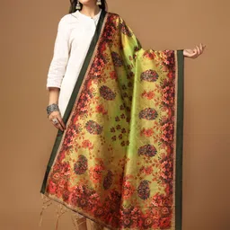 Kaizen TEXO FAB Floral Printed Block Print Tasselled Silk Dupatta with Thread Work image 2