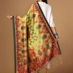 Kaizen TEXO FAB Floral Printed Block Print Tasselled Silk Dupatta with Thread Work image 4