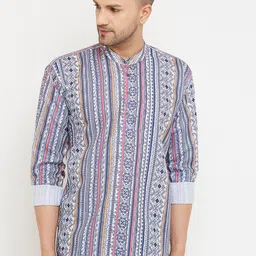 Armaan Ethnic Men Navy Blue & White Ethnic Motifs Printed Indie Prints Kurta-image-33