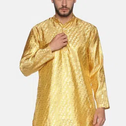 Sethukrishna Men Golden Colored Floral Printed Art Silk Straight Kurta-picture-18
