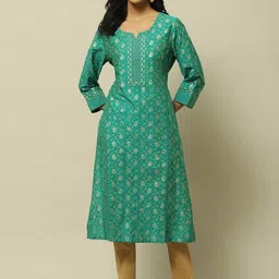 Rangriti Ethnic Motifs Printed Notch Neck Straight Kurta-picture-30