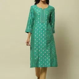 Rangriti Ethnic Motifs Embroidered Notch Neck Straight Kurta-12