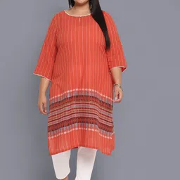 AURELIA Women Plus Size Orange Striped Kurta-picture-11