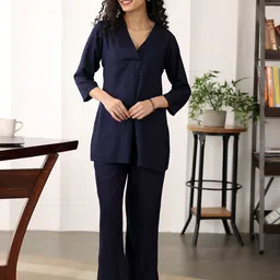 Ambraee V-Neck Cotton Tunic With Trouser Co-Ords-image-22