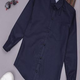 Qurobri Boys Navy Blue Solid Long Sleeves Comfort Casual Shirt-image-64