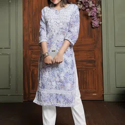 Panzora Women Floral Embroidered Regular Chikankari Kurta with Palazzos-picture-51