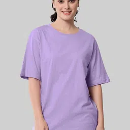 Leotude Women Solid Round Neck Oversized T-shirt-image-61