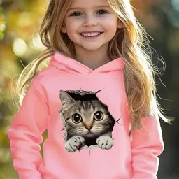 KEESOR Girls Cat Printed Hooded Sweatshirt-image-55