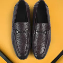 Metro Men Textured Leather Formal Loafers-image-66