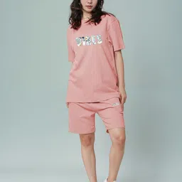 FITIN OUTFIT Printed Pure Cotton Round Neck T-Shirt With Shorts Co-Ords-picture-3