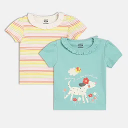 MINI KLUB Girls Pack Of 2 Graphic Printed Round Neck Cotton Tops-picture-47