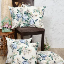 The Home Story 5 Pieces White & Blue Floral Printed Square Cushion Covers-image-74