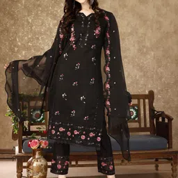 Berrylicious Floral Embroidered Notch Neck Sequinned Kurta With Trousers And Dupatta-39