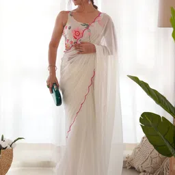 Saree mall Embroidered Poly Georgette Sarees-image-7