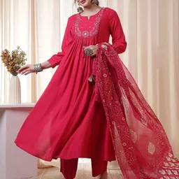 KIMAYRA Floral Embroidered Sequinned Anarkali Kurta with Palazzos & Dupatta-picture-4