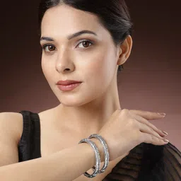 NVR Set of 2 German Silver Plated Oxidised Kada Bangles image 4