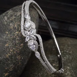 ZENEME Rhodium-Plated American Diamond Brass Bangle-Style Bracelet-33
