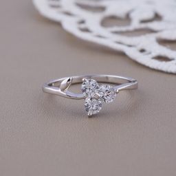 GC PREMIUM JEWELLERY Silver-Plated Triple Cubic Zirconia Studded Floral Motif Finger Ring-image-13