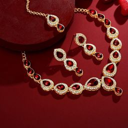 Atasi International Gold Plated Crystals Studded Jewellery Set-20