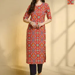 HERE&NOW Selection Of 2 Geometric Printed Round Neck Straight Kurta-image-4