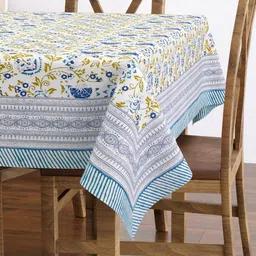 BLOCKS OF INDIA Blue Ethnic Motifs Cotton 6-Seater Table Cover-49