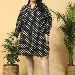 Oxolloxo Plus Size Polka Dot Print Collared Long Sleeve Button-Down Shirt Dress-picture-13